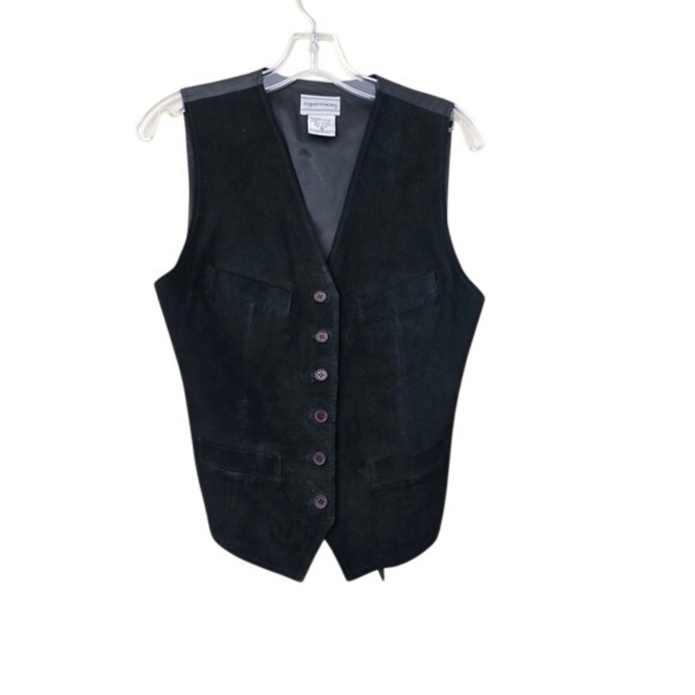 Expressions Black Genuine Leather Suede Vest Waistcoat‎ Cinch Back Small